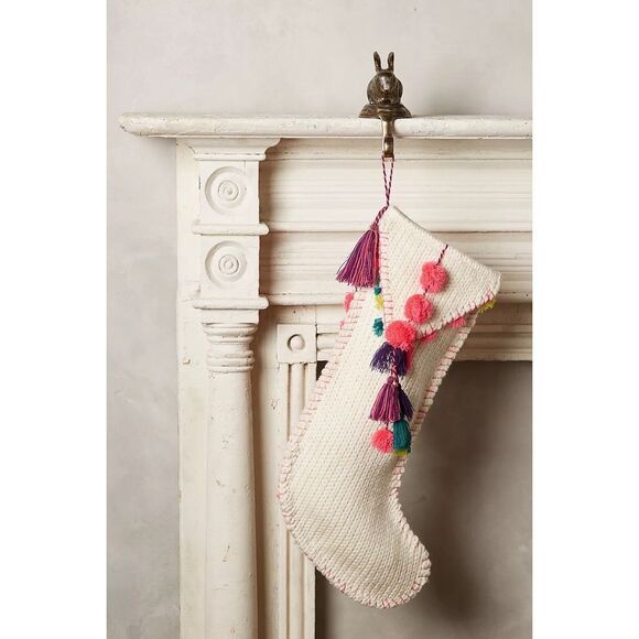 Anthropologie Pom Tassel Stocking Boho NEW - Picture 3 of 3